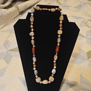 Elegant Multi Gemstone Beggar Beaded Necklace with Gold Accents 16inch